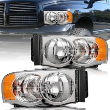 Chrome Amber Headlights For 2002-2005 Dodge Ram 1500 2500 3500 Lhrh