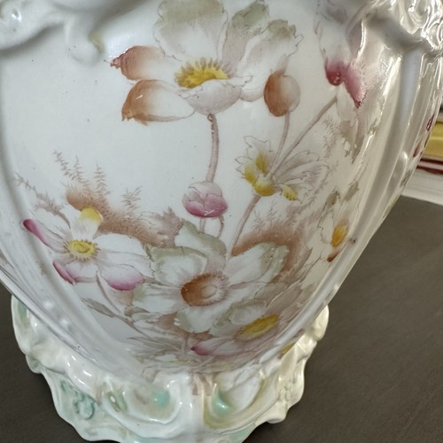 Antique Porcelain Planter Jardiniere 10”x 9.5" Footed Floral Pot 1800s - Picture 3 of 9
