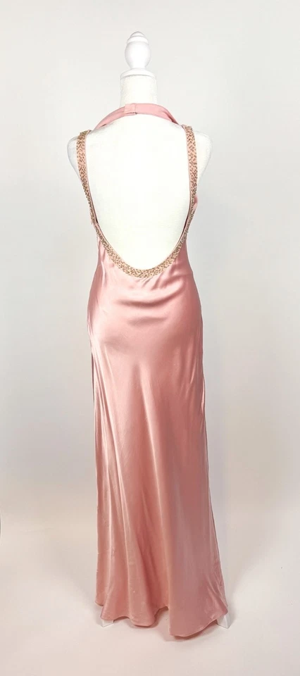 Vestido Y2K Adrianna Papell seda satinado corte sesgado Foto 4 de 4