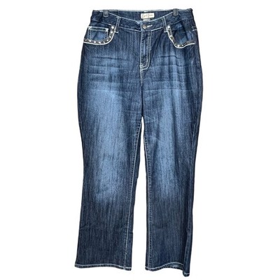 Earl Jean Denim Straight Leg Cross Pocket Embellished Jeans Womens Plus Size 18W