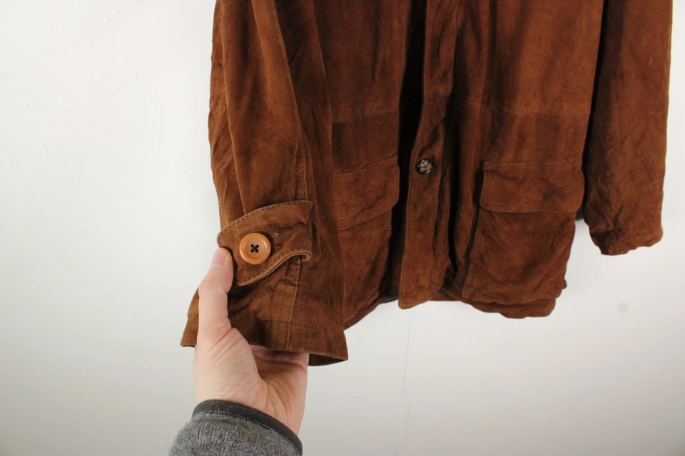 Ermenegildo Zegna Suede Overcoat Mens Large Brown 90s Barn Designer Wool Lining — 第 4/4 张图片