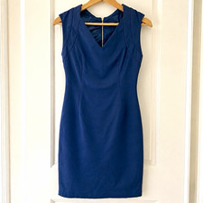 ZARA Women's M Blue V-Neck Sleeveless Sheath Knee Dress Back Zip Solid