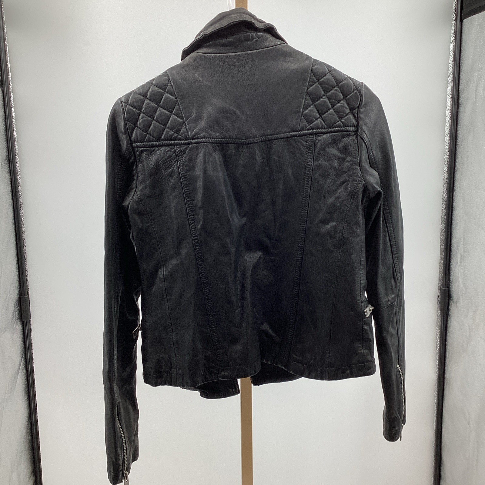 488. AllSaints Women's Catch Leather Biker Jacket in Black Size 0 - NWT! image 3