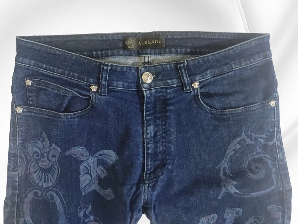 Versace Jeans Men S/32 US Blue Jacquard Baroque Patterned Cotton A76165S - Imagen 4 de 4