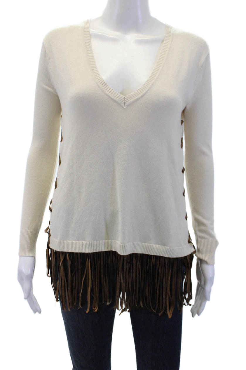 Central Park West Womens Pullover Beige V-Neck Lace-Up Long Sleeve Size XSFree Shipping in US $100+ Orders | $6.95 Orders Below