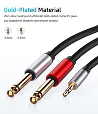 For Speaker 3.5mm 1/8" TRS to Double 6.35mm 1/4" TS Mono Stereo Y-Splitter Cable