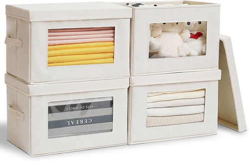 Citylife 4-Pack 15-Inch Fabric Storage Bins with Lids in Beige