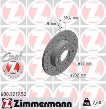 2x Bremsscheibe SPORT Z ZIMMERMANN 600.3217.52 für SEAT VW IBIZA POLO LUPO AROSA