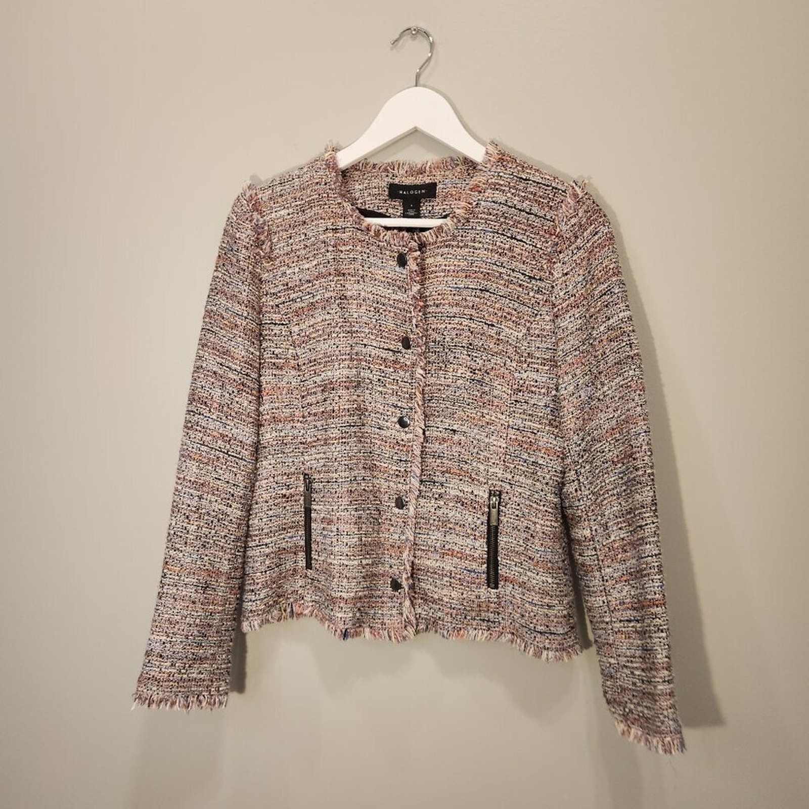Halogen Tweed Jacket Coat Classic Multicolor Frin… - image 1