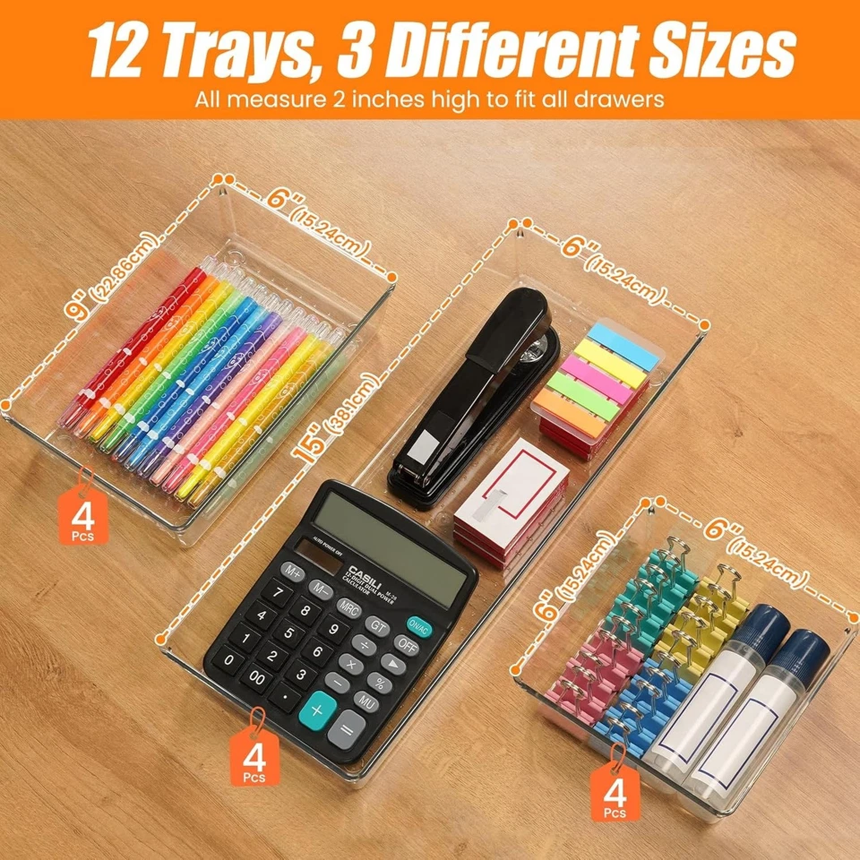 Stackable Clear Plastic Drawer Organizers - 12 Large Trays for Custom Storage - Image 4 of 4
