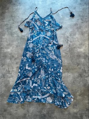 Fließendes langes Sommerkleid Farm Rio blau Blumenmuster - Größe M