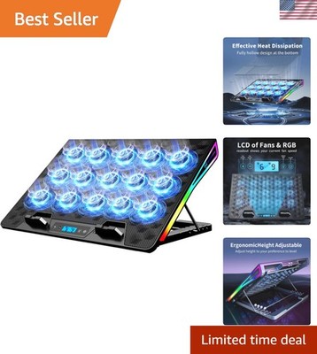 RGB Cooling Pad with 15 Quiet Fans & LCD Control for Laptops 10-17.3 Inches
