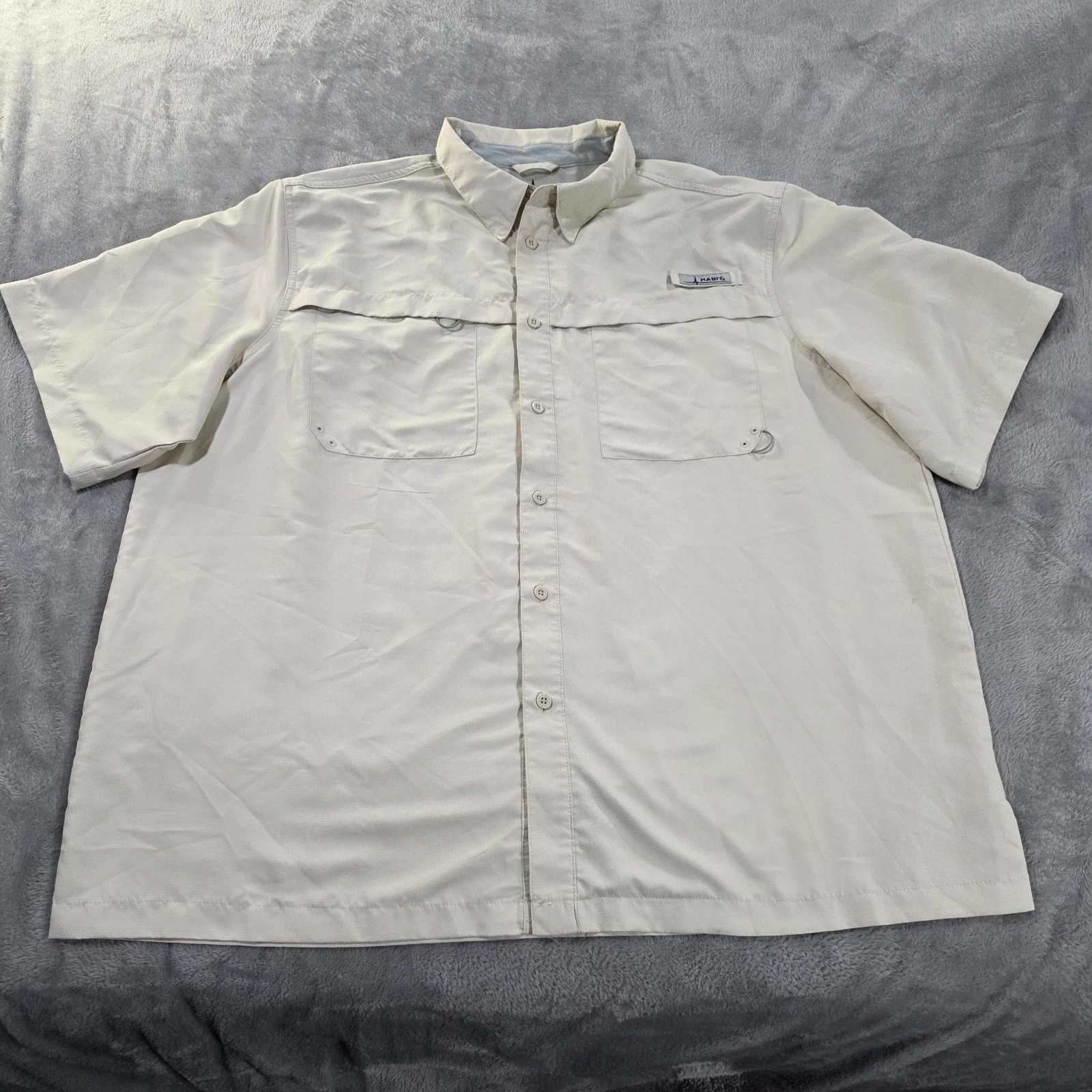Habit Fishing Shirt Mens Bone White 2XL Button Up Short Sleeve Vented Pockets