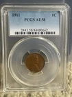 1911 1C PCGS AU58 Lincoln Wheat Cent Copper Label Error Red Number Not Brown