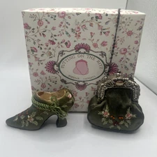 Putting On The Ritz: 2 Piece Set- Olive Green Embroidered Floral Mini Shoe/Purse