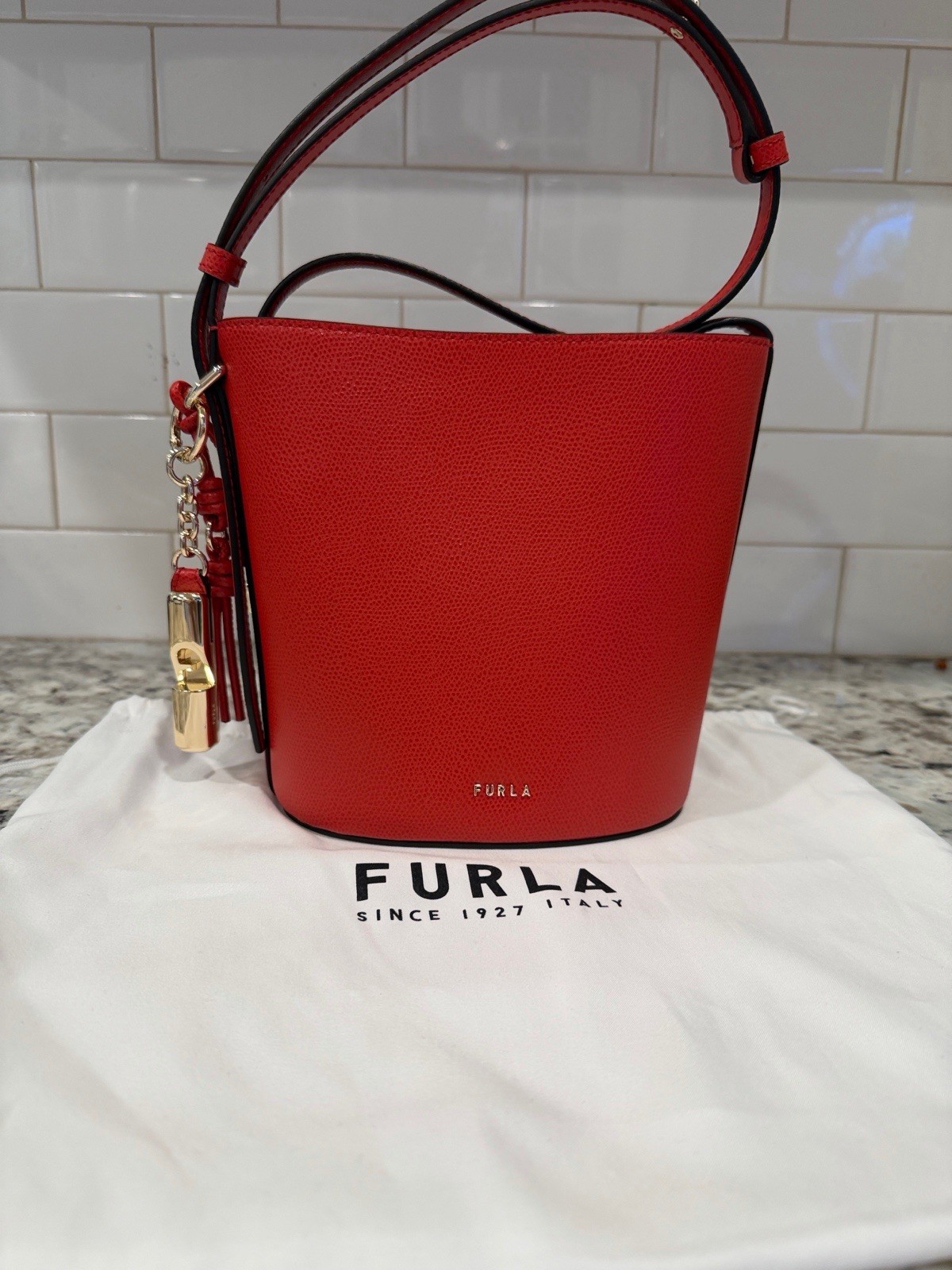 FURLA Danae Red Leather Shoulder Bag 2-Way Crossbody Stylish Authentic