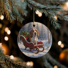 Beagle Collectible Ceramic Dog Christmas, Holiday Ornament-F101