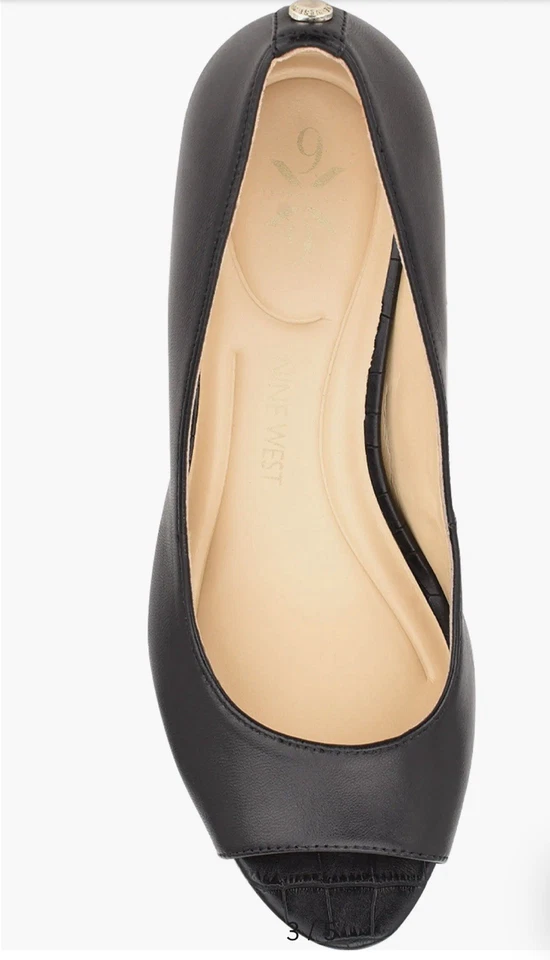 Capa feminina Nine West 9x9 peep toe wedges - Couro preto tamanho 11 - Imagem 3 de 4