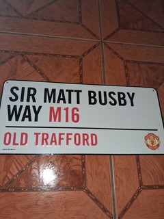Sir Matt Busby Way Manchester street sign 24" x 10" Canvas on Wooden Frame