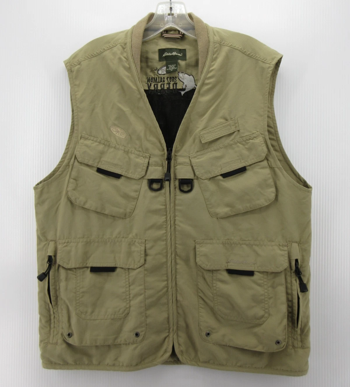 Eddie Bauer Vest Men Medium Beige 2007 Salmon Derby Fishing Utility Photography*