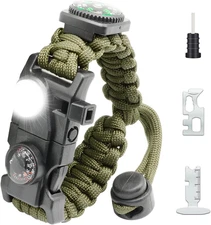 20 in 1 Survival Paracord Bracelet Adjustable Gear Kit with SOS LED Light, Fire