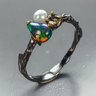 Fine Art Jewelry Natural Black Opal Ring 925 Sterling Silver Size 8 /R473009