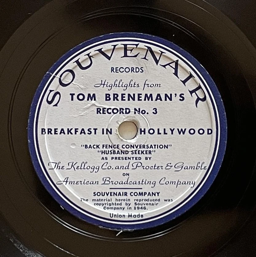 Tom Breneman Breakfast in Hollywood Record No. 3/4 78 rpm E+ Souvenair (1946) Foto 3 de 4