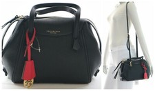 Tory Burch Perry Small Pebbled Leather Satchel Crossbody Shoulder Bag Black
