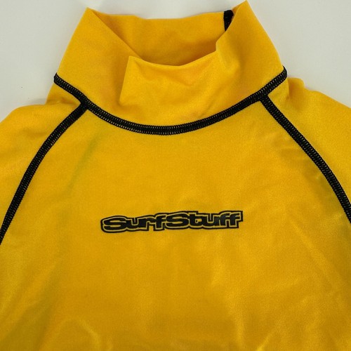 Y2K Surf Stuff Yellow Rash Guard Kids Sz 12 Made USA Black Stitch Retro Surf - Picture 3 of 6