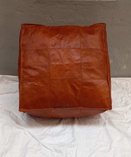 Vintage Moroccan Ottoman Leather Footstool Genuine Handmade Pouffe - Picture 7 of 8