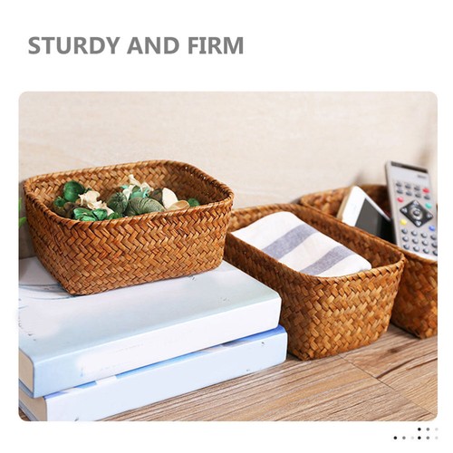 2 Pcs Storage Basket Bathroom Counter Organizer Rectangular Woven - Picture 10 of 12
