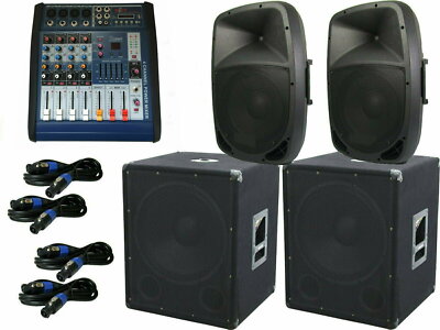  3600 Watt Sound Anlage Musikanlage Powermixer Boxen Subwoofer Kabel Stativ 23
