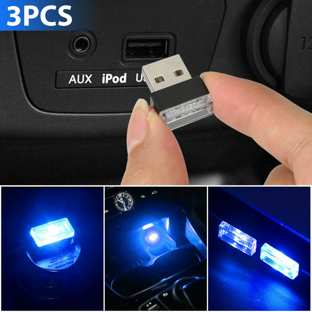 3X Mini LED USB Car Interior Light Neon Atmosphere Ambient Lamp
