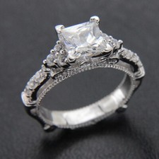2.5CT Princess Cut Cubic Zirconia Vintage Engagement Ring in 925 Silver Size 9