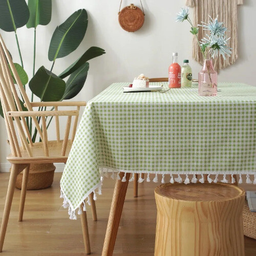 Nordic Plaid Fresh Tablecloth with Lace Hem Cotton Linen Map for Desk Soft Cover - Bild 10 von 32