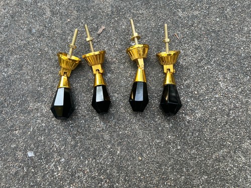 Black Glass Teardrop cabinet knob drawer pull brass dangle Set of 4