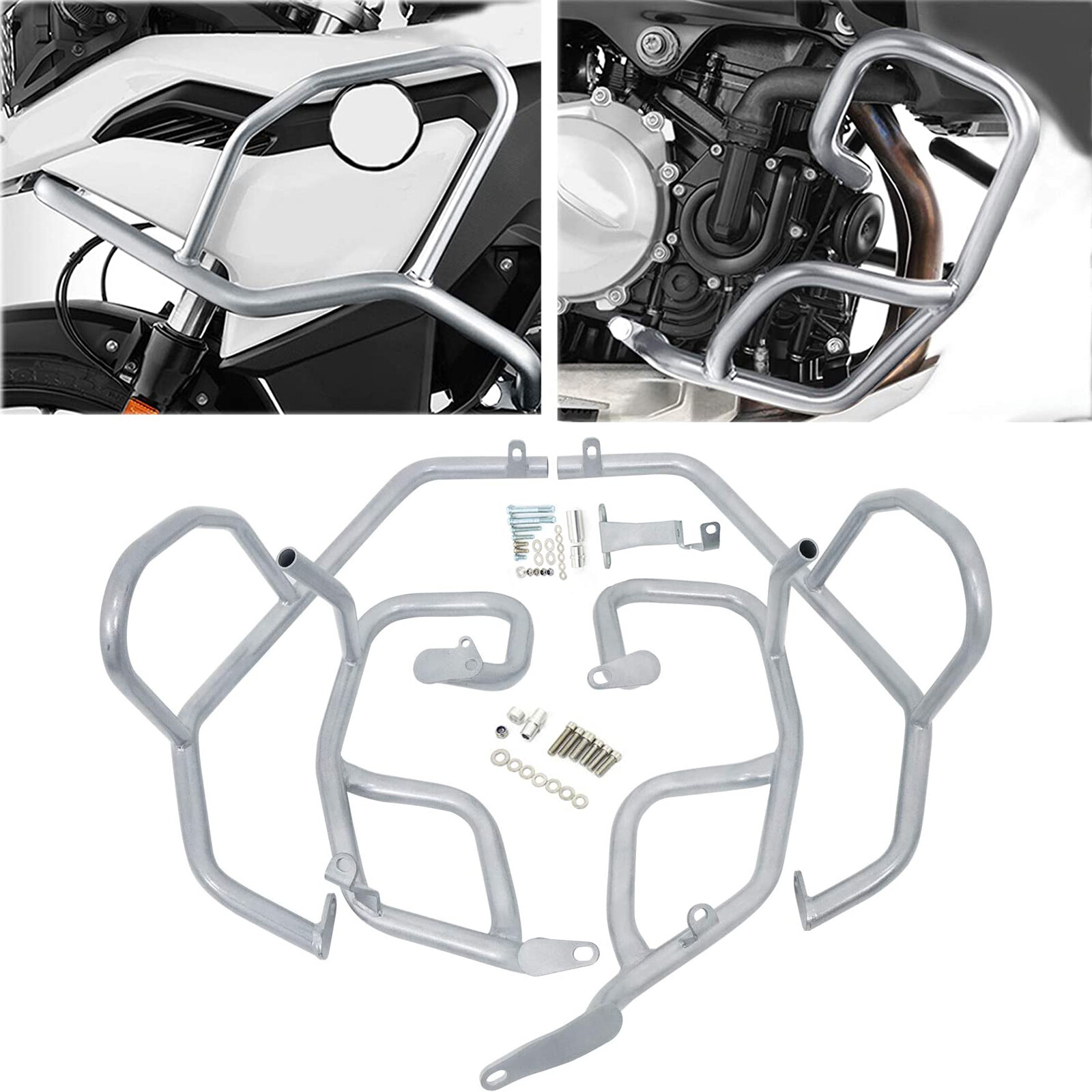Silver Upper Lower Engine Guard Protector Crash Bars For BMW F750GS