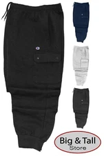 Champion Big & Tall Men's FLEECE CARGO PANTS 3XL to 6XL Midweight Joggers