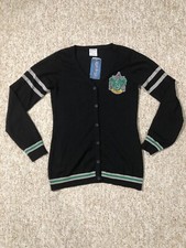 Harry Potter Slytherin Black Knit V- me K Button Up Cardigan Sweater Sz Large