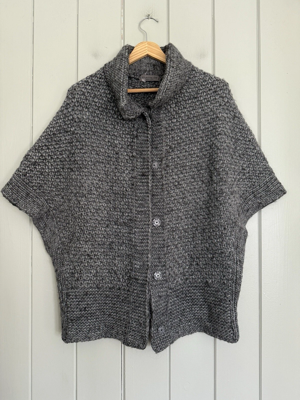 Elsamanda Poncho Sweater Cardigan S Small Gray Chunky Knit Alpaca Wool Blend