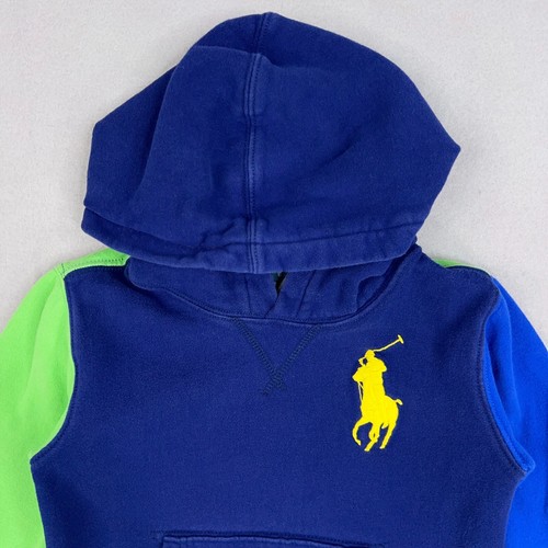 Polo Ralph Lauren Hoodie Boy 6 Blue Green Colorblock Rugby Big Pony Preppy Sport - Picture 2 of 14