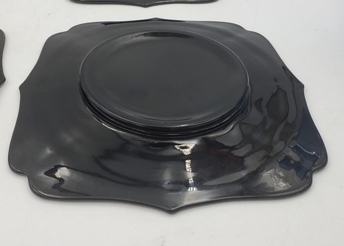 4 "New Martinsville" Black Amethyst Salad Lunch Plates Glass Fancy Square Vtg - Picture 11 of 13