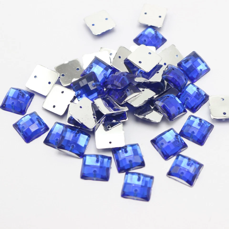 200 Flatback Acrylic Square Sewing Rhinestone Buttons 10X10mm Sew on beads - Image 4 of 4