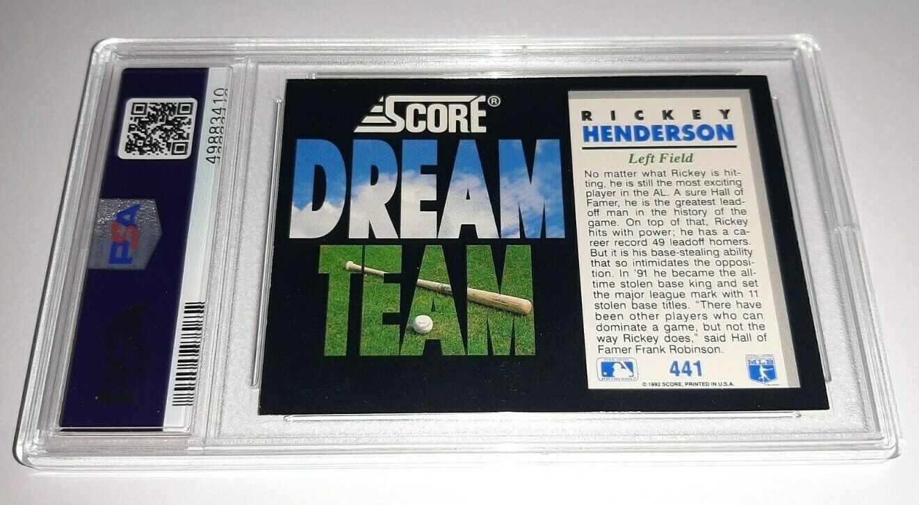 1992 Score 441 Rickey Henderson Dream Team Card Graded PSA 9 Mint Pop 