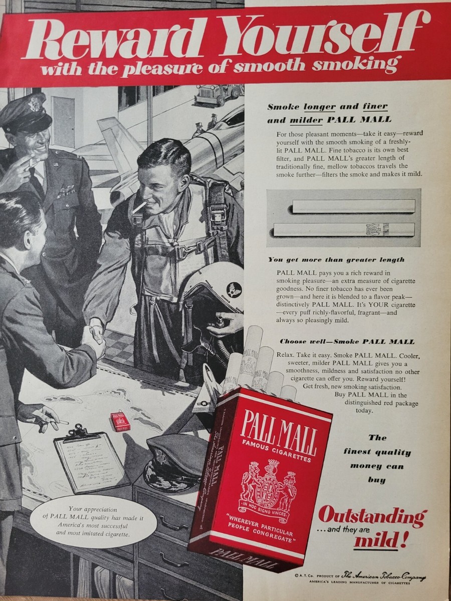 1955 Pall Mall Cigarettes Military aviator pilot vintage ad