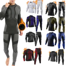 Mens Thermal Underwear Fleece Base Layer Top & Bottom Set Insulated Long Johns