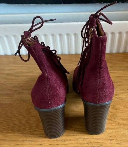PEACOCKS Faux Suede ANKLE BOOTS With OPEN TOE Block Heel Side Zip BURGUNDY UK 5 - Picture 4 of 5