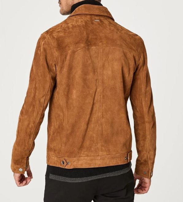 Men's Brown Suede Leather Trucker Jacket, Genuine Brown Western