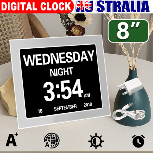 8inch LED Dementia Digital Calendar Clock Alarm Extra Large Day/Week/Month/Year - Picture 2 of 22