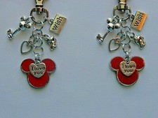 LOT OF 2 DISNEY WORLD MINNIE MICKEY MOUSE KEY CHAIN PURSE CLIP BAG CHARM FOB